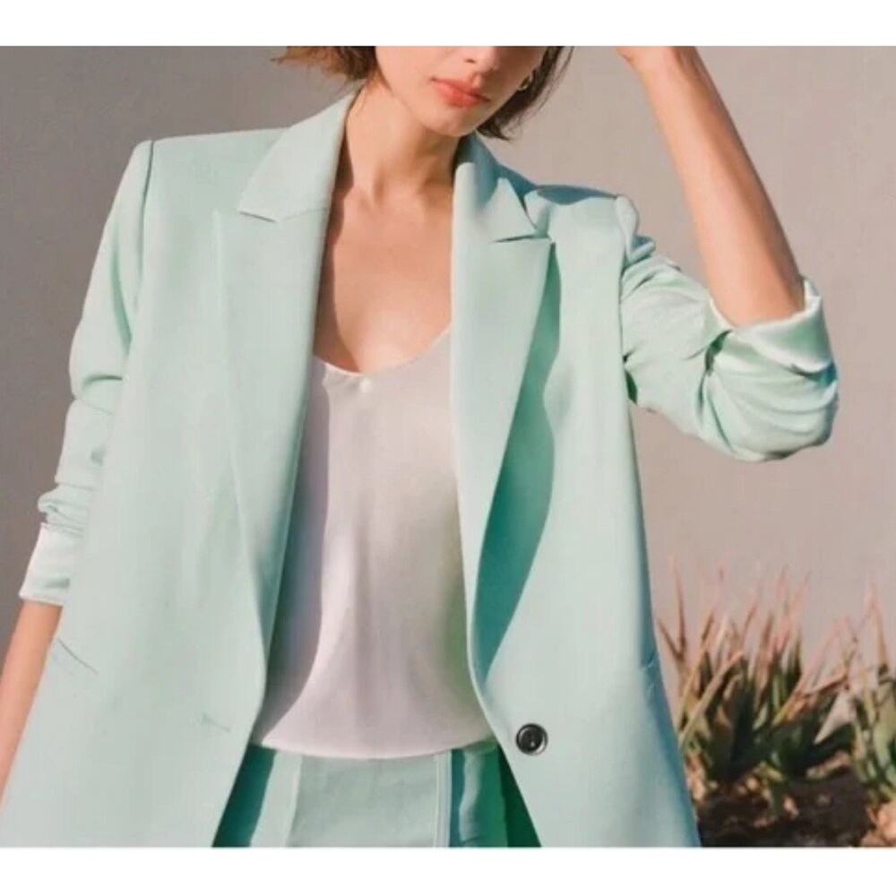 Alice+Olivia Women's Denny Notch-Collar Roll-Cuff Blazer Mint Green Sz XS